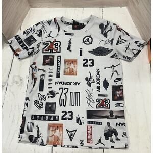 Nike Air Jordan Jumpman All Over Print White T Shirt Size M Youth 10-12
